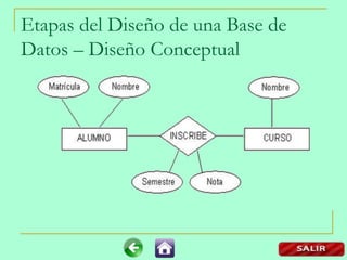 Etapas del Diseño de una Base de
Datos – Diseño Conceptual
 