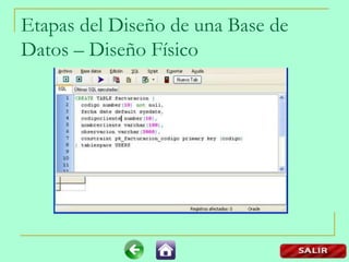 Etapas del Diseño de una Base de
Datos – Diseño Físico
 