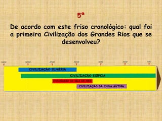 5ª
De acordo com este friso cronológico: qual foi
a primeira Civilização dos Grandes Rios que se
desenvolveu?
 