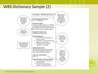 Source: http://www.brighthub.com/office/project-management/articles/52388.aspx
WBS Dictionary Sample (2)
 
