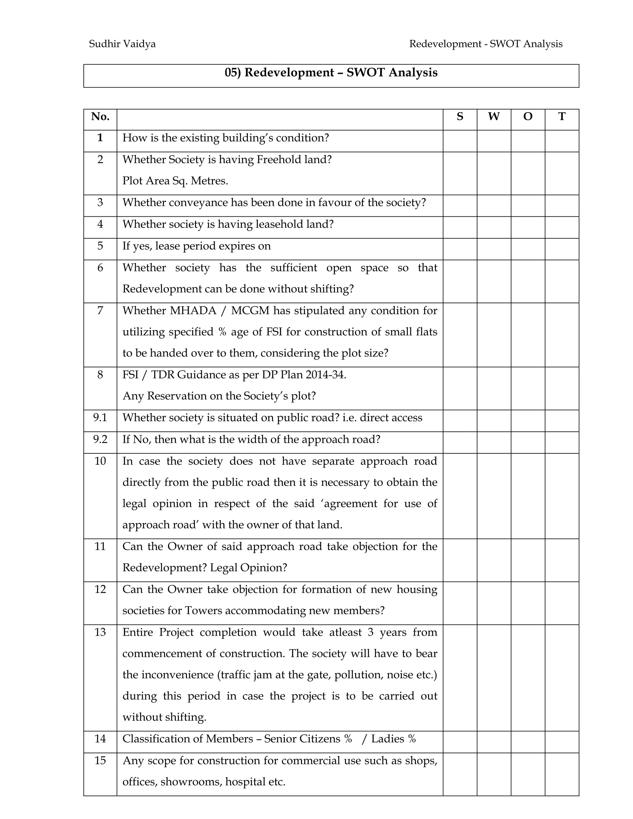 05 redevelopment - swot analysis - merit - demerits | PDF