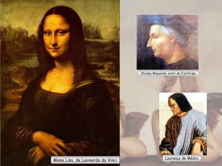 Lourenço de Médici
Nicolau Maquiavel, autor de O príncipe
Mona Lisa, de Leonardo da Vinci
 