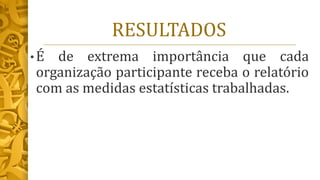 RESULTADOS
• É de extrema importância que cada
organização participante receba o relatório
com as medidas estatísticas trabalhadas.
 