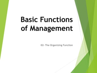 Basic Functions
of Management
02- The Organizing Function
 