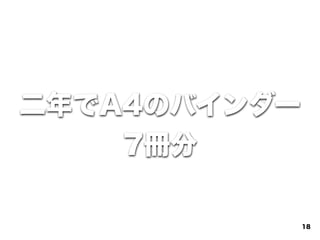 二年でA4のバインダー
7冊分
18
 