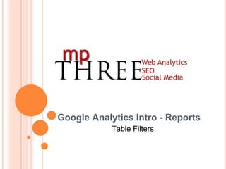 Google Analytics Intro - Reports Table Filters 