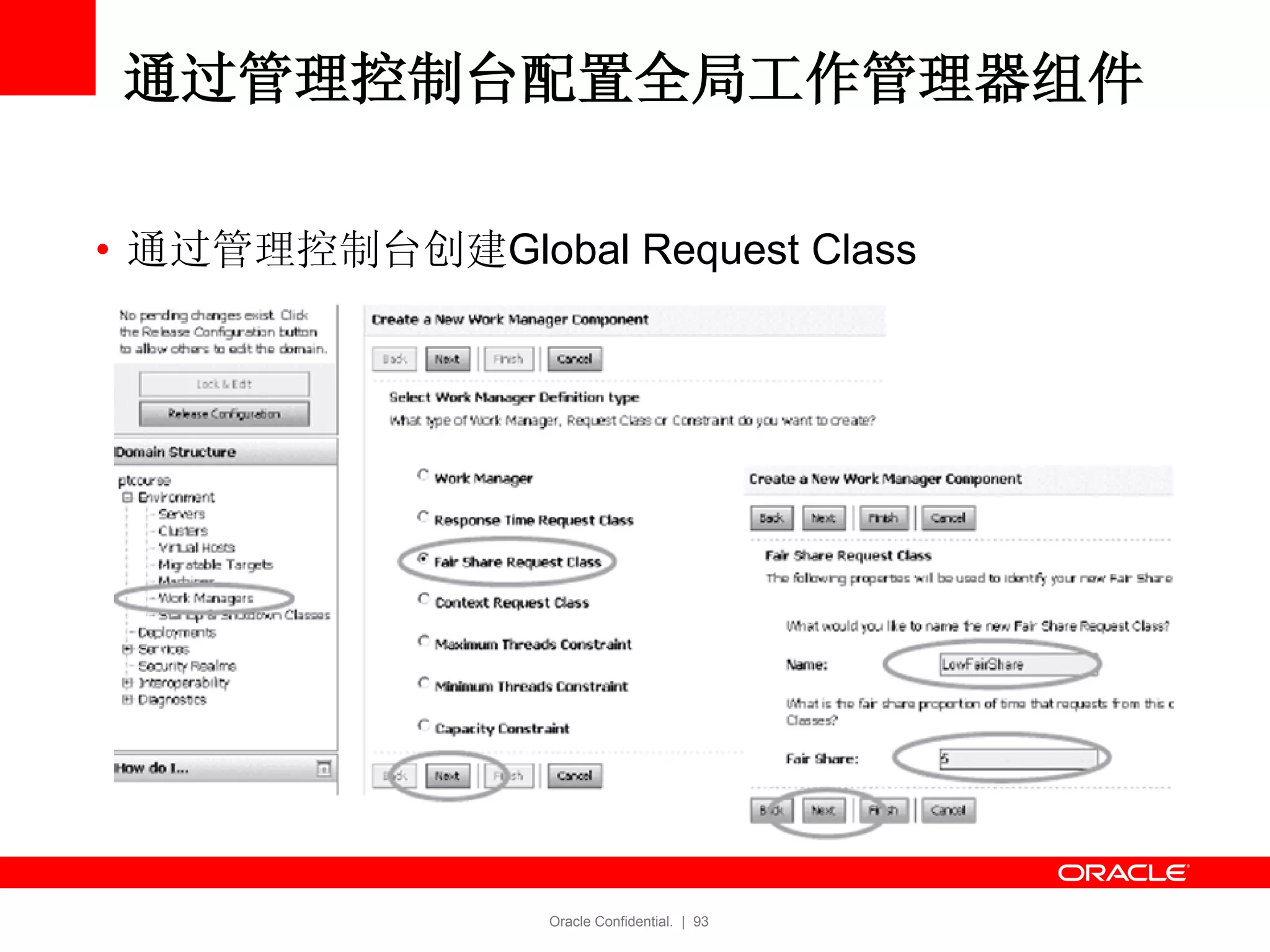 Oracle Confidential. | 93
通过管理控制台配置全局工作管理器组件
• 通过管理控制台创建Global Request Class
 