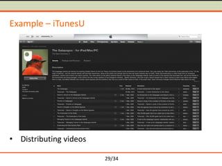 Example – iTunesU

• Distributing videos
29/34

 