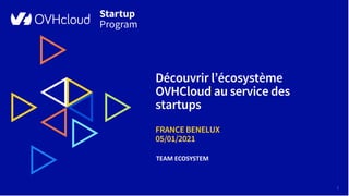 11
Découvrir l’écosystème
OVHCloud au service des
startups
FRANCE BENELUX
05/01/2021
TEAM ECOSYSTEM
 
