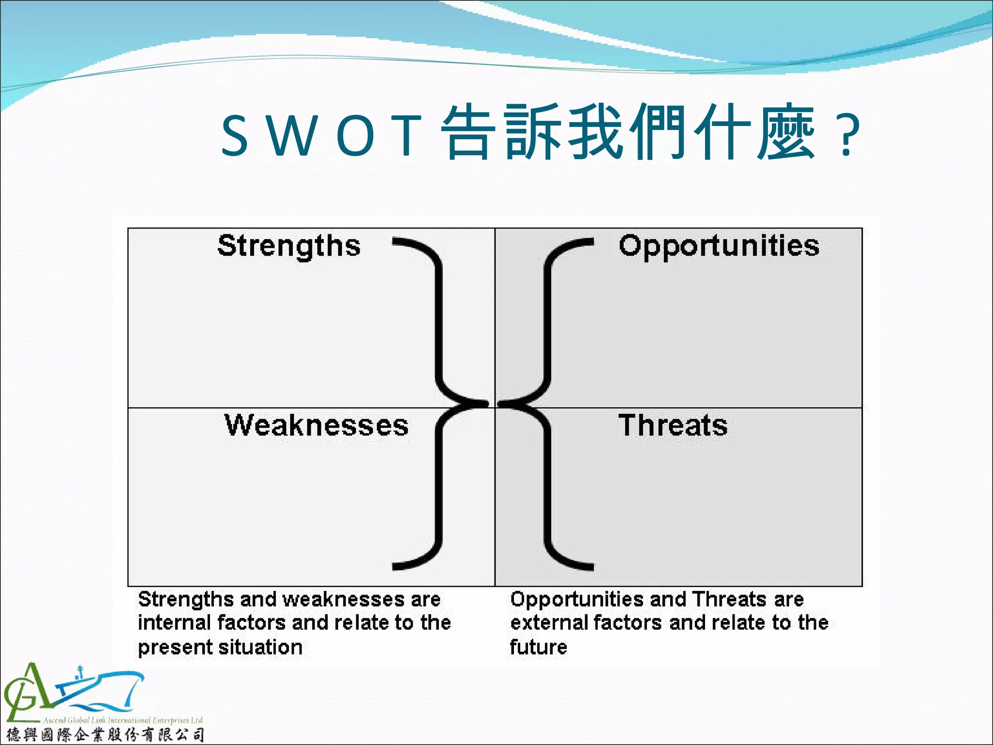 S W O T 告訴我們什麼 ?
 