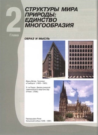 СТРУКТУРЬ/ МИРА
ПРИРОДЬ/:
ЕДИНСТВО
МНОГООБРАЗИЯ
Фриц Хёгер. Чилихаус
в Гамбурге (1922-1923)
Э. ла Падуа. Дворец римской
цивилизации в квартале Эур
в Риме (1936)
Герхард фон Риле
Кельнский собор (1248-1880)
 