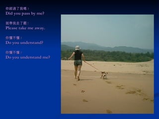 你經過了我嗎 ? Did you pass by me? 就帶我走了罷 ! Please take me away. 你懂不懂 ? 　 Do you understand? 你懂不懂 ? Do you understand me? 