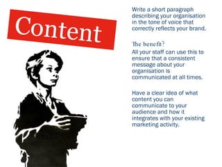 <ul><li>Write a short paragraph describing your organisation in the tone of voice that correctly reflects your brand. </li...