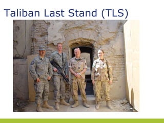 Taliban Last Stand (TLS)
• History KAF
• Then - 2007
• Transition: OEF -> ISAF
– control
– finance
– procurement & contractor management
– future

• ‘Now’ – 2010
– BOHICA

FM Strategy gone haywire – 26 september 2011

 