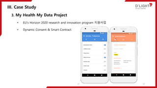 III. Case Study
21
3. My Health My Data Project
• EU‘s Horizon 2020 research and innovation program 지원사업
• Dynamic Consent & Smart Contract
21
 