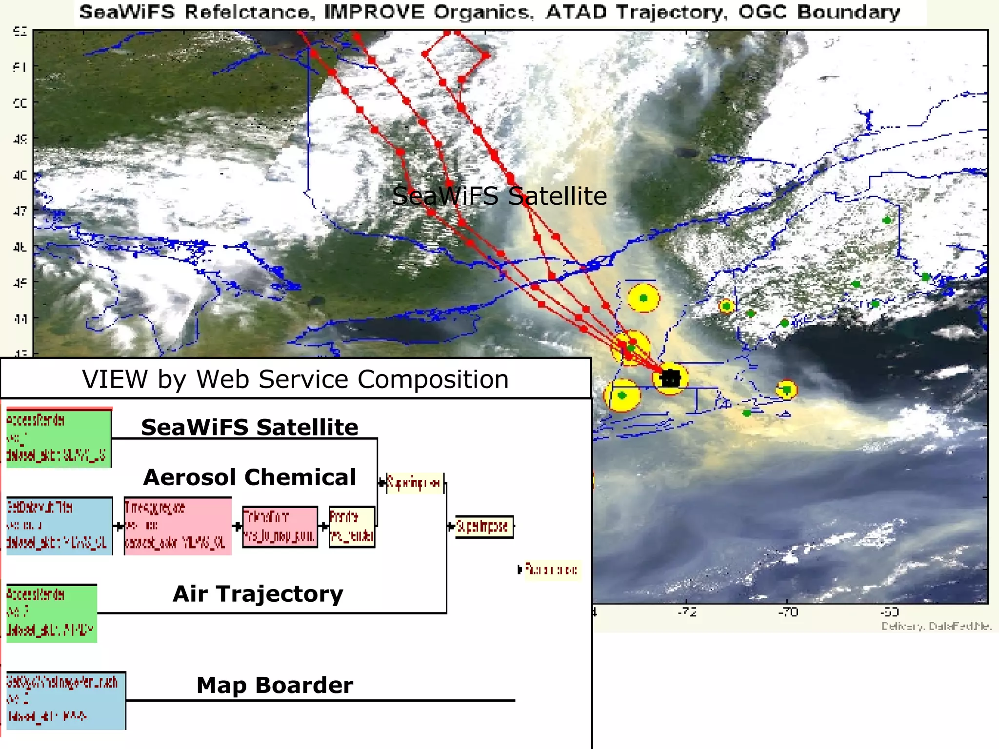 SeaWiFS Satellite SeaWiFS Satellite Aerosol Chemical Air Trajectory Map Boarder VIEW by Web Service Composition 