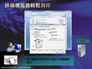 終端機服務輕鬆列印 TS  輕鬆列印使用用戶端的印表機驅動程式 終端機 伺服器 