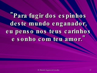 "Para fugir dos espinhos deste mundo enganador, eu penso nos teus carinhos e sonho com teu amor." 