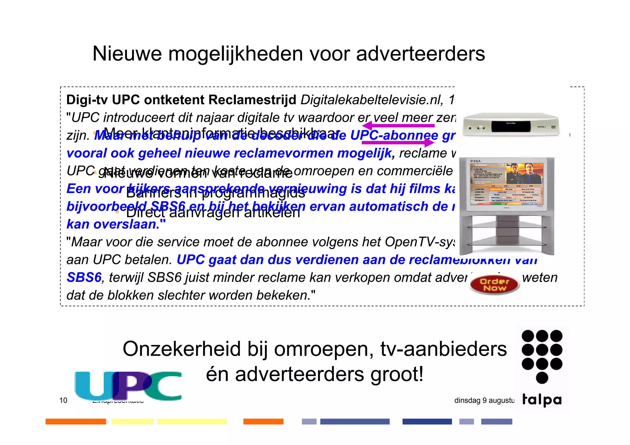 Digitale televisie in Nederland, Master Thesis presentatie