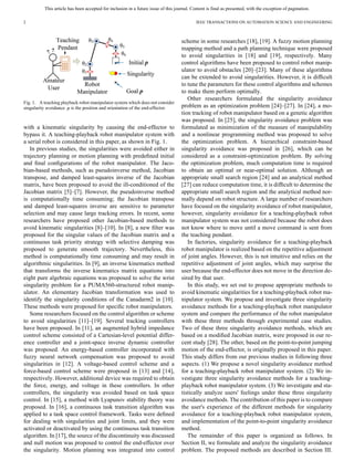 Kinematic control with singularity avoidance for teaching-playback ...