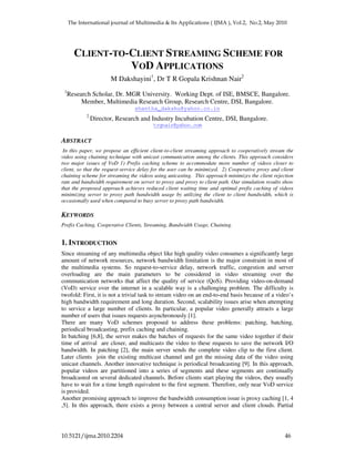 CLIENT-TO-CLIENT STREAMING SCHEME FOR VOD APPLICATIONS | PDF