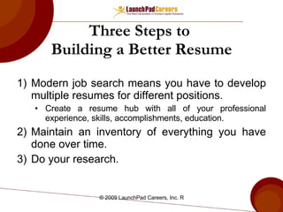Three Steps to  Building a Better Resume ,[object Object],[object Object],[object Object],[object Object]