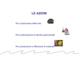 LE AZIONI La costruzione delle rete La realizzazione di attività sperimentali La produzione e diffusione di materiali 