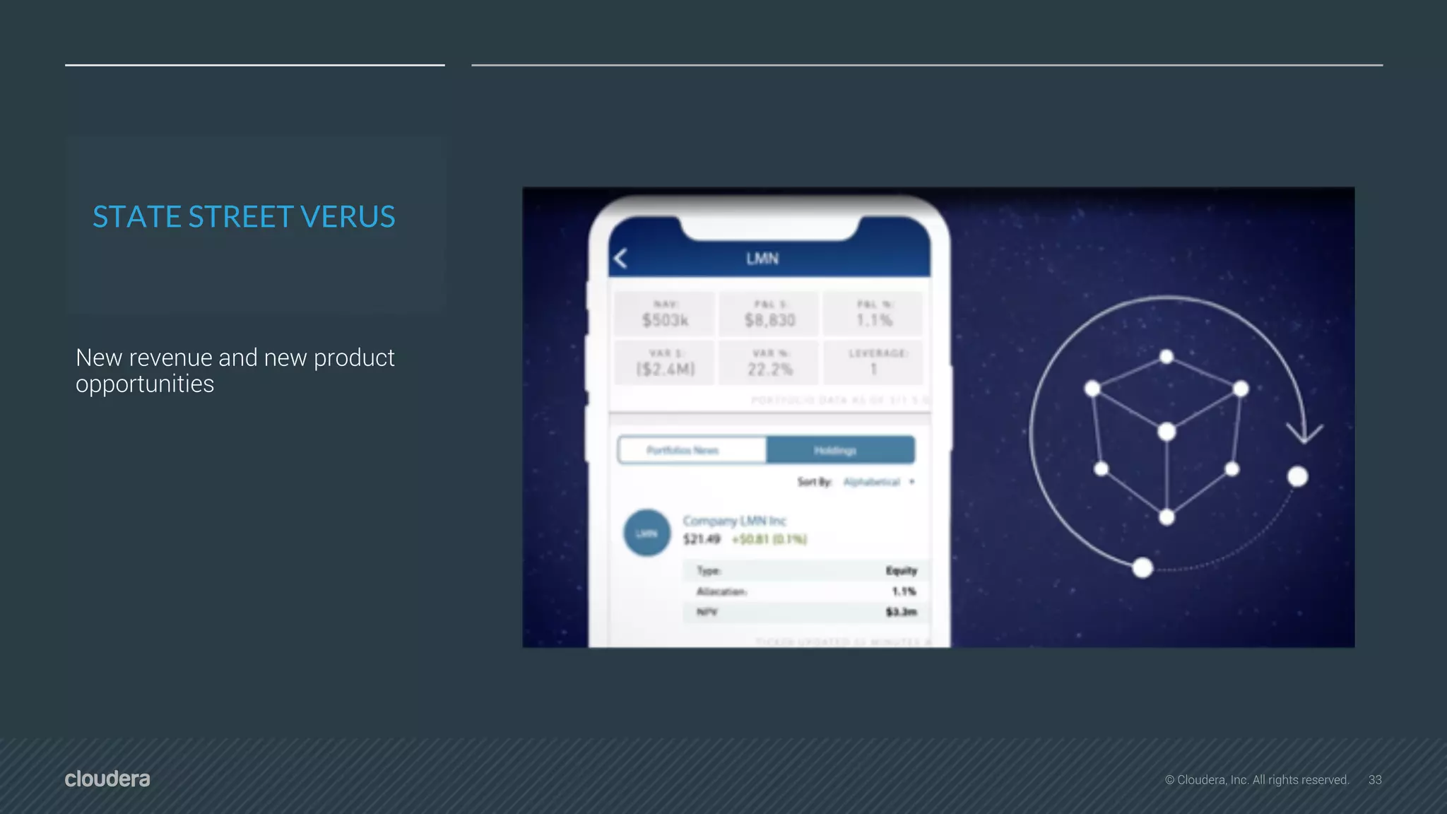 33© Cloudera, Inc. All rights reserved.
STATE STREET VERUS
New revenue and new product
opportunities
 