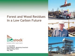 Forest and Wood Residues
in a Low Carbon Future




C. Scott Miller
Price BIOstock, Marketing Consultant
BIOstock Blog, Editor
May, 2008
 