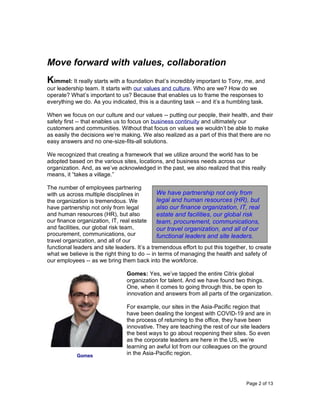 Page 2 of 13
Move forward with values, collaboration
Kimmel: It really starts with a foundation that’s incredibly importan...