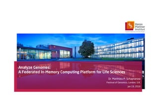Analyze Genomes:
A Federated In-Memory Computing Platform for Life Sciences
Dr. Matthieu-P. Schapranow
Festival of Genomics, London, U.K.
Jan 19, 2016
 