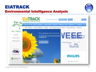 EIATRACK
Environmental Intelligence Analysis




Copyright © 2011 IHS Inc. All Rights Reserved.   40
 