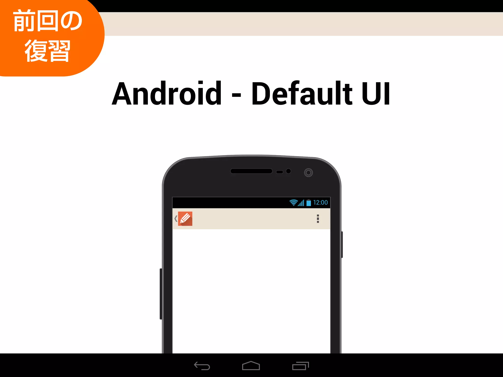 Android - Default UI
12:00
前回の
復習
 