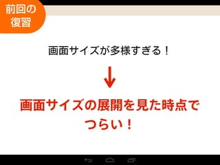 画面サイズの展開を見た時点で
つらい！
前回の
復習
 