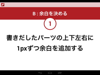書きだしたパーツの上下左右に
1pxずつ余白を追加する
B : 余白を決める
1
 