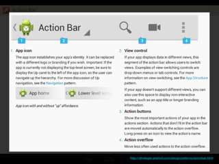 Action Bar
http://developer.android.com/design/patterns/actionbar.html
 