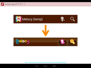Action Barのデザイン
http://developer.android.com/design/style/branding.html#logo
 