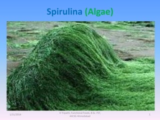 Spirulina (Algae)
1/31/2014
H Tripathi, Functional Foods, B.Sc. FST,
AIILSG Ahmedabad
1
 