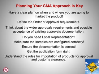 Planning Your GMA Approach Is Key
37
Have a clear plan on when and where you are going to
market the product!
Define the Order of approval requirements.
Think about the wider approvals requirements and possible
acceptance of existing approvals documentation.
Do you need Local Representation?
Make sure the samples are configured correctly!
Ensure the documentation is correct!
Get the application form right!
Understand the rules for importation of products for approval
and customs clearance.
 