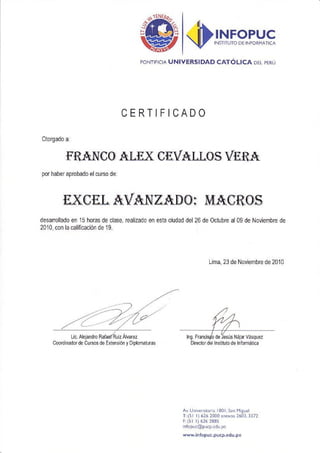 Certificado Excel Avanzado: Macros - Cevallos Vera Franco Alex