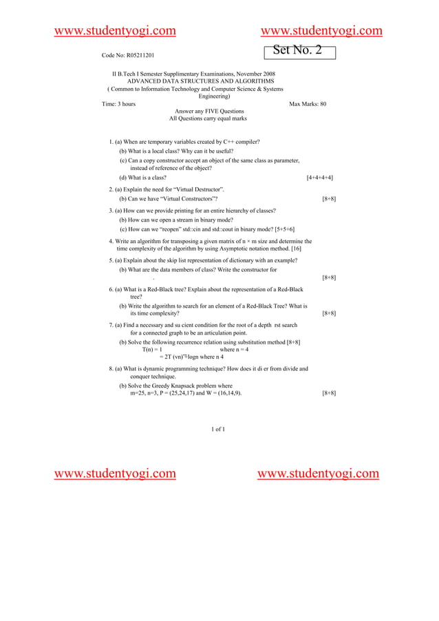 05211201 Advanced Data Structures And Algorithms | PDF