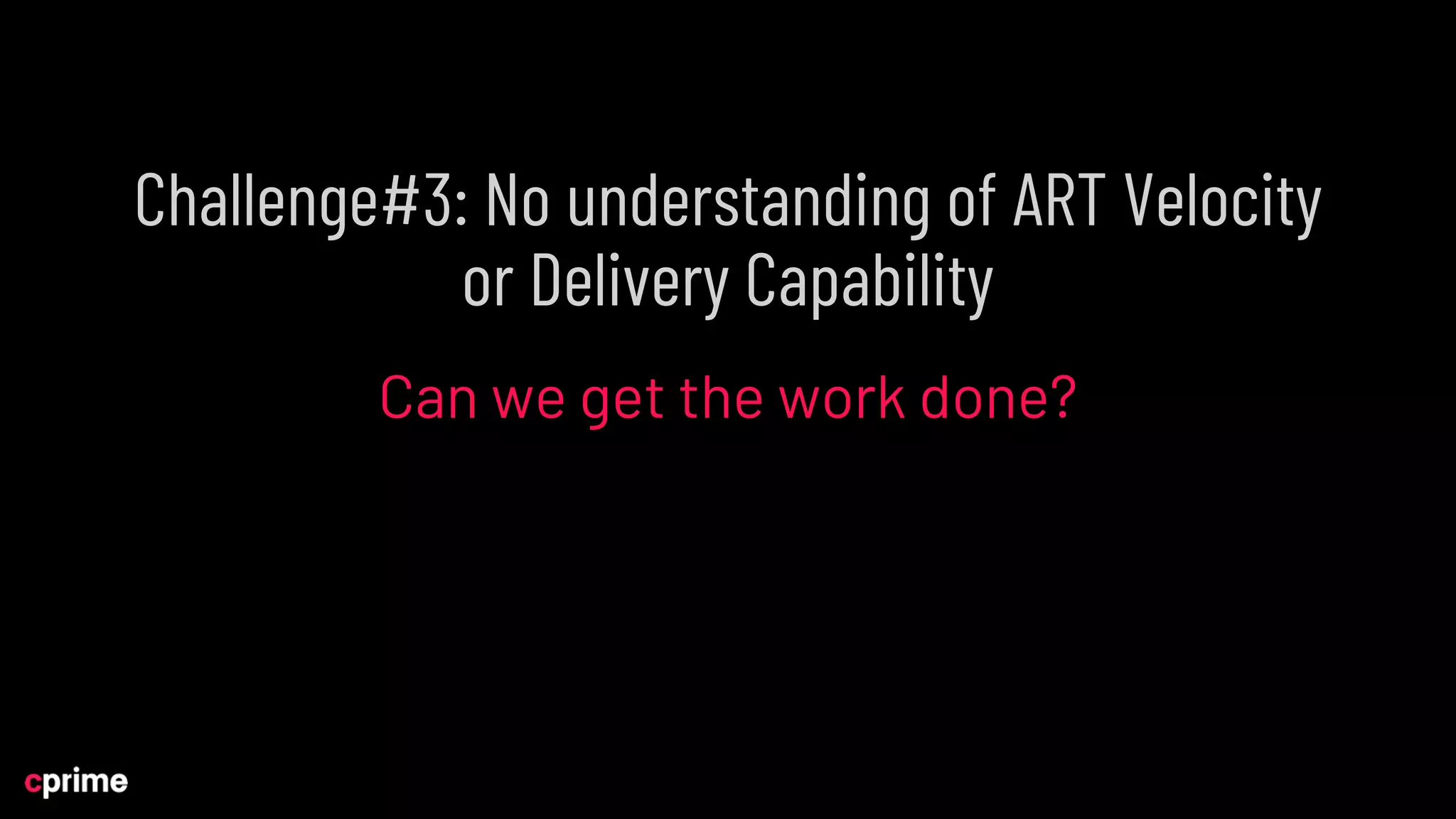 Challenge#3: No understanding of ART Velocity
or Delivery Capability
Can we get the work done?
 