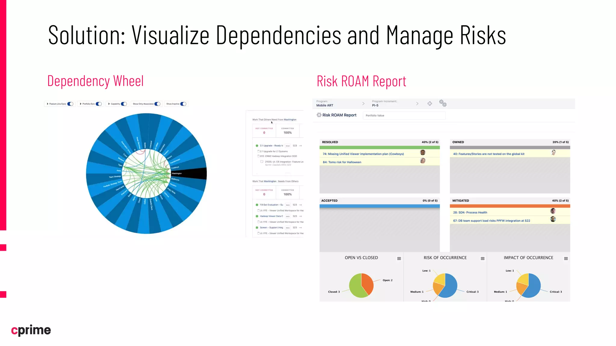 Solution: Visualize Dependencies and Manage Risks
Risk ROAM Report
Dependency Wheel
 