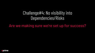 Challenge#4: No visibility into
Dependencies/Risks
Are we making sure we’re set up for success?
 