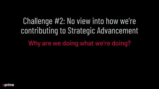 Challenge #2: No view into how we’re
contributing to Strategic Advancement
Why are we doing what we’re doing?
 
