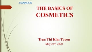 THE BASICS OF
COSMETICS
Tran Thi Kim Tuyen
May 23rd, 2020
 