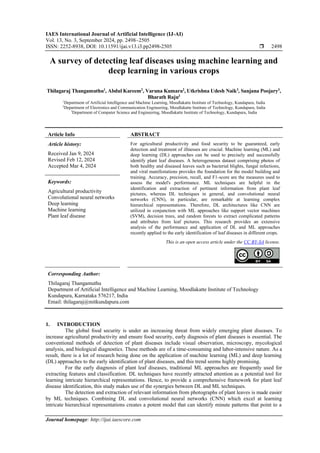 A survey of detecting leaf diseases using machine learning and deep ...