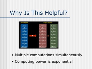 Why Is This Helpful?
• Multiple computations simultaneously
• Computing power is exponential
 