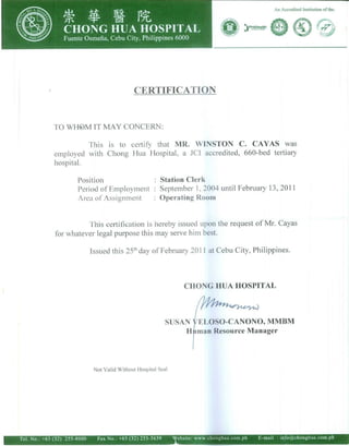 Certification - Chong Hua Hospital