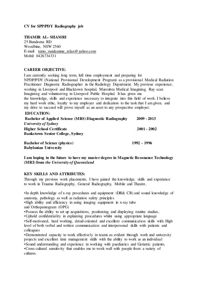 cv of spp npdp in mrs diagnostic radiography 2 key skills and attributes cv